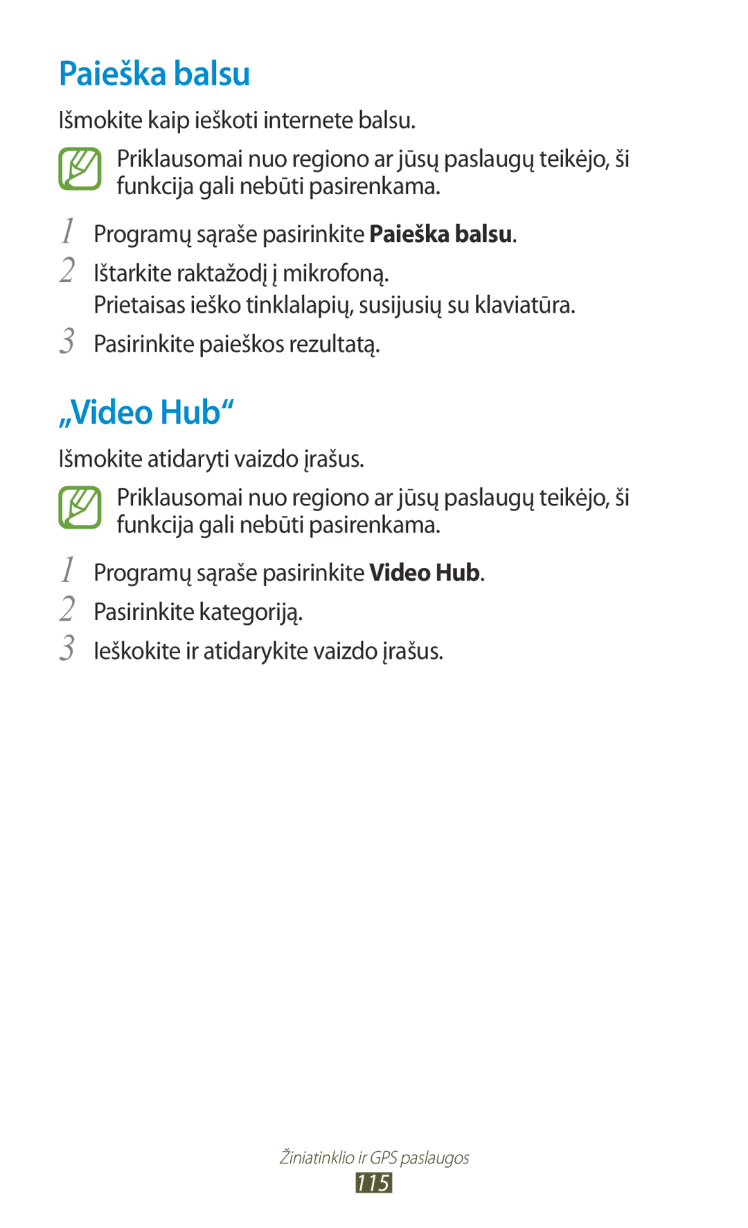 Samsung GT-I9300OKESEB, GT-I9300GRZSEB, GT-I9300ZNDSEB, GT-I9300RWZSEB, GT-I9300TADSEB manual Paieška balsu, „Video Hub 