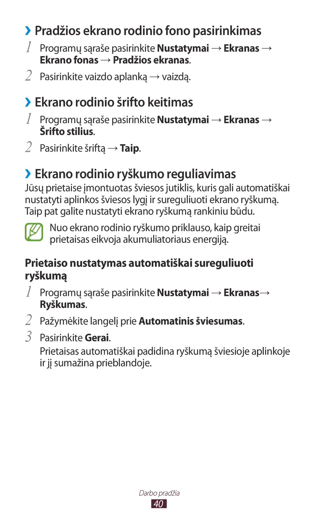 Samsung GT-I9300RWDSEB manual ››Pradžios ekrano rodinio fono pasirinkimas, ››Ekrano rodinio šrifto keitimas, Šrifto stilius 