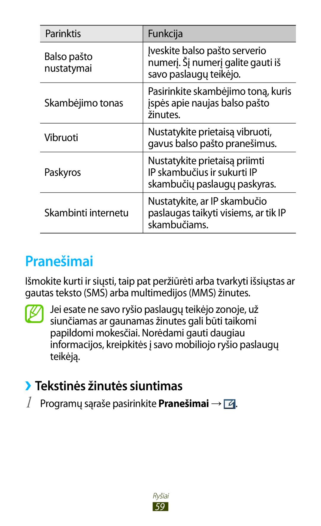 Samsung GT-I9300MBDSEB, GT-I9300GRZSEB, GT-I9300ZNDSEB, GT-I9300RWZSEB manual Pranešimai, ››Tekstinės žinutės siuntimas 