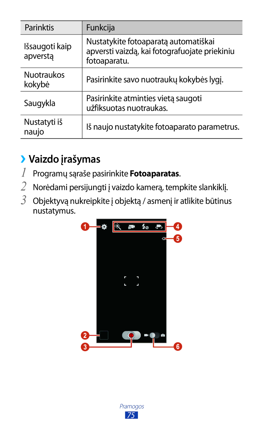 Samsung GT-I9300TADSEB, GT-I9300GRZSEB, GT-I9300ZNDSEB manual ››Vaizdo įrašymas, Apverstą, Fotoaparatu, Kokybė, Naujo 