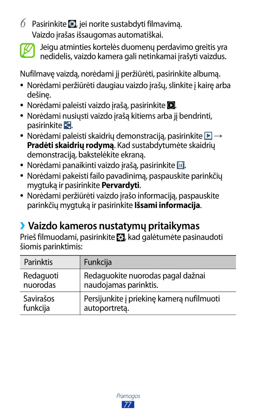 Samsung GT-I9300MBDSEB, GT-I9300GRZSEB, GT-I9300ZNDSEB manual ››Vaizdo kameros nustatymų pritaikymas, Funkcija Autoportretą 