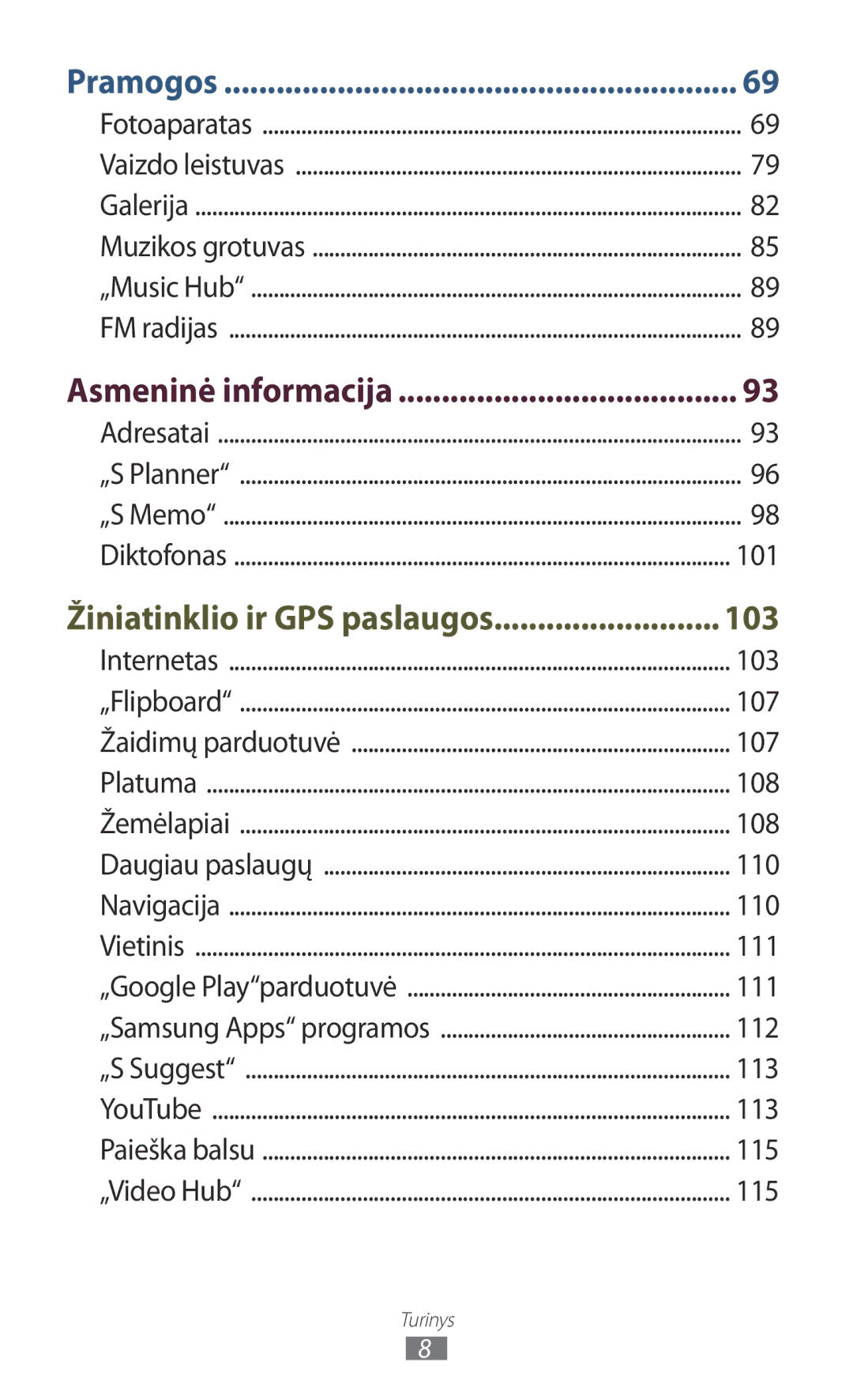 Samsung GT-I9300OKDSEB, GT-I9300GRZSEB, GT-I9300ZNDSEB, GT-I9300RWZSEB, GT-I9300TADSEB, GT-I9300RWDSEB Asmeninė informacija 