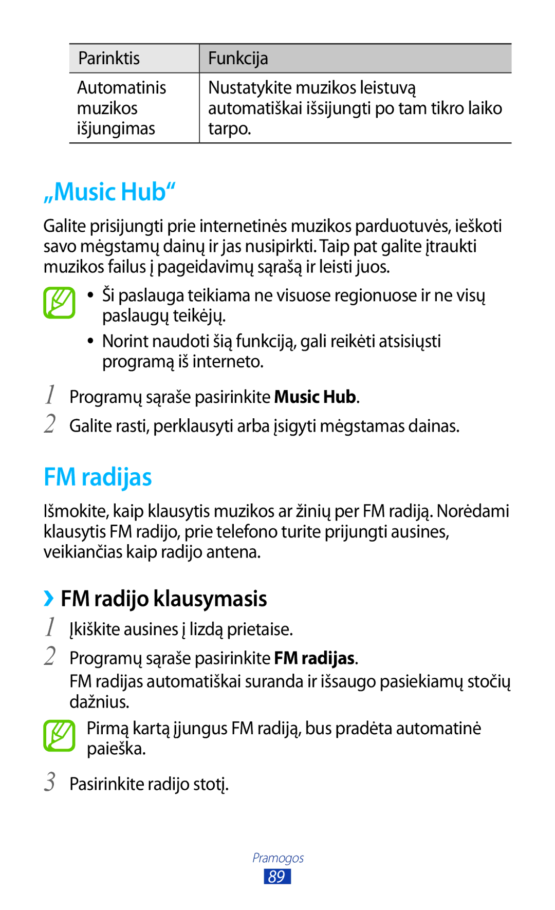 Samsung GT-I9300OKDSEB, GT-I9300GRZSEB, GT-I9300ZNDSEB „Music Hub, FM radijas, ››FM radijo klausymasis, Išjungimas Tarpo 