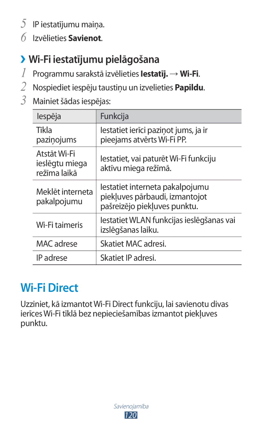 Samsung GT-I9300TADSEB, GT-I9300GRZSEB, GT-I9300ZNDSEB, GT-I9300RWZSEB manual Wi-Fi Direct, ››Wi-Fi iestatījumu pielāgošana 