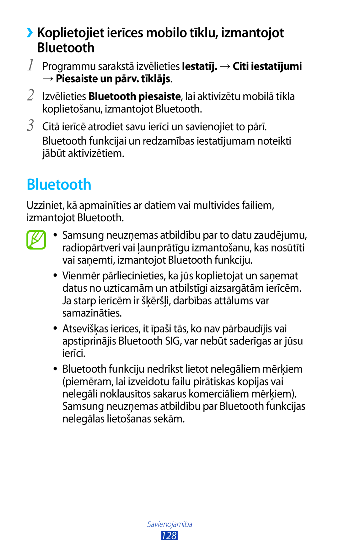 Samsung GT-I9300RWZSEB, GT-I9300GRZSEB, GT-I9300ZNDSEB ››Koplietojiet ierīces mobilo tīklu, izmantojot Bluetooth, 128 