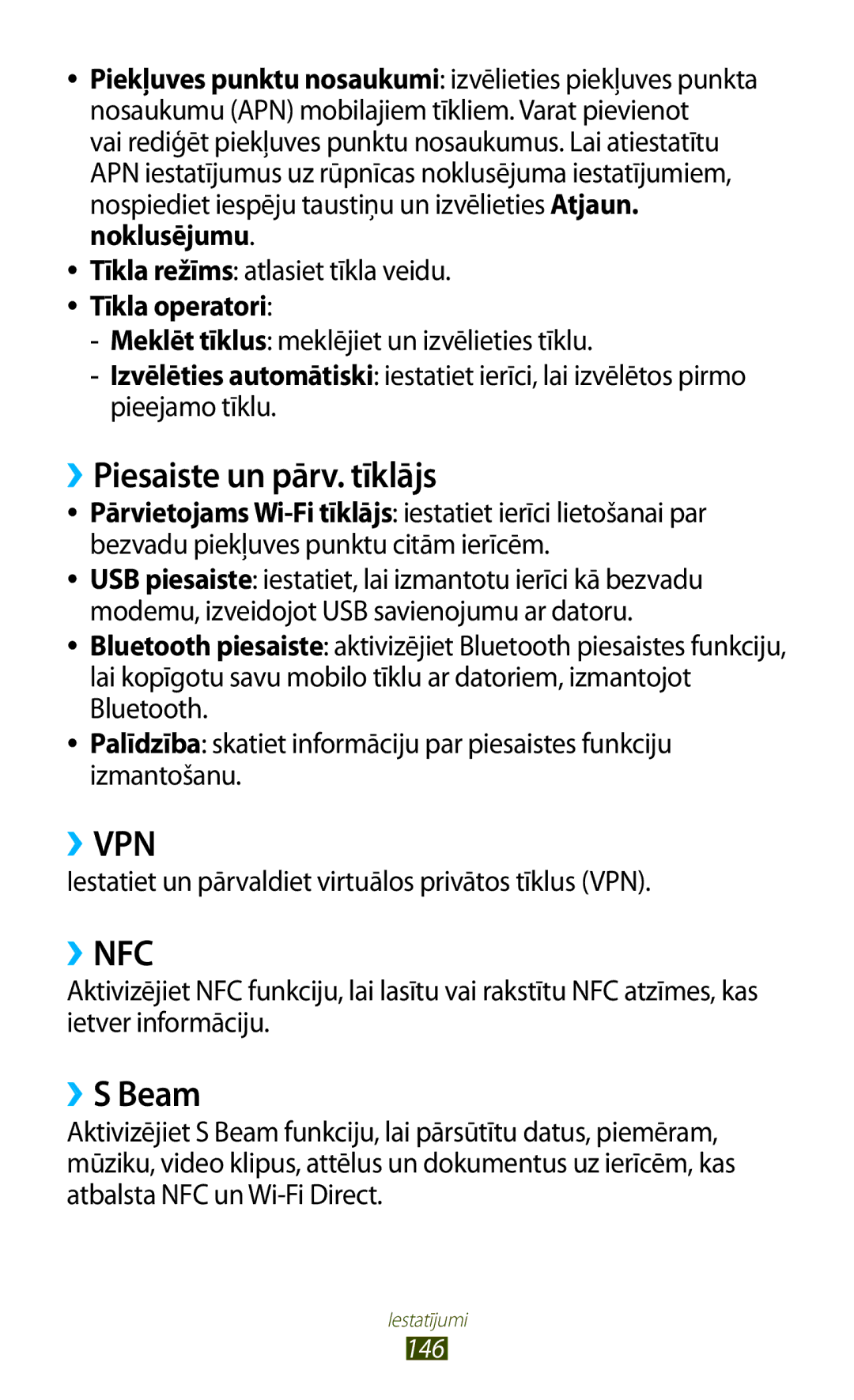 Samsung GT-I9300RWZSEB, GT-I9300GRZSEB, GT-I9300ZNDSEB manual ››Piesaiste un pārv. tīklājs, ››S Beam, Tīkla operatori, 146 