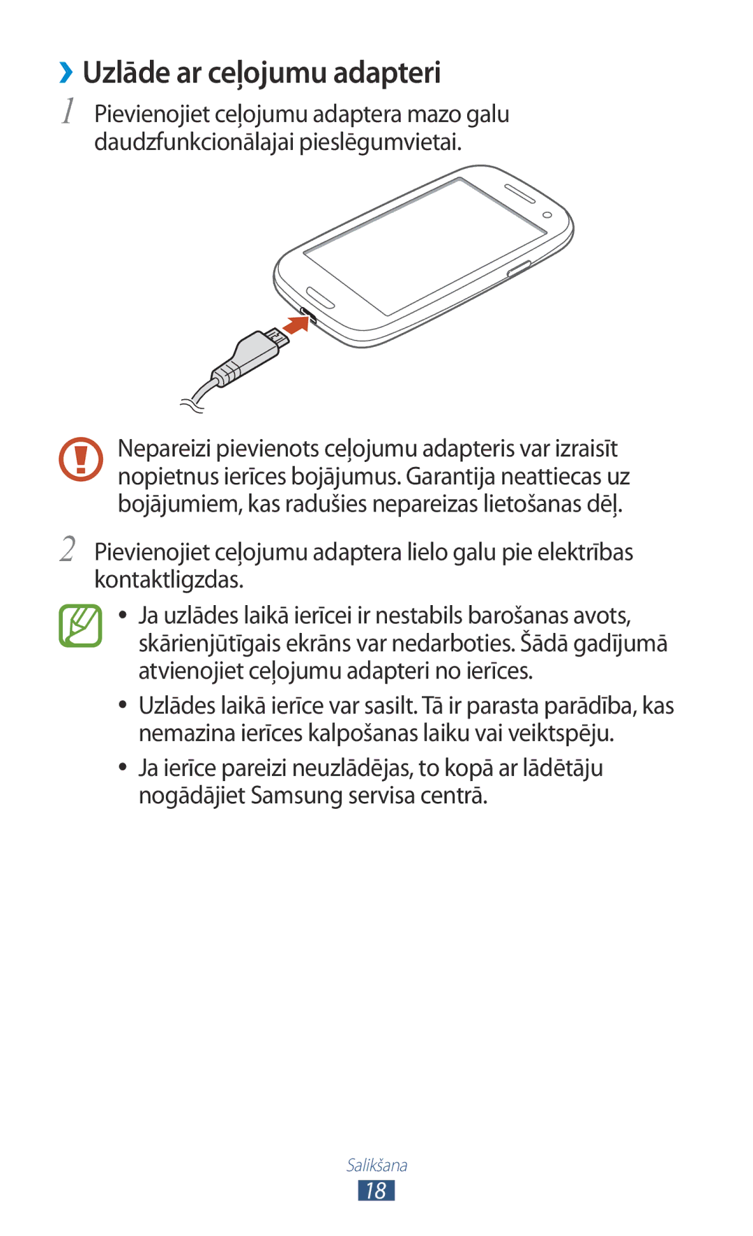 Samsung GT-I9300GRZSEB, GT-I9300ZNDSEB, GT-I9300RWZSEB, GT-I9300TADSEB, GT-I9300RWDSEB manual ››Uzlāde ar ceļojumu adapteri 