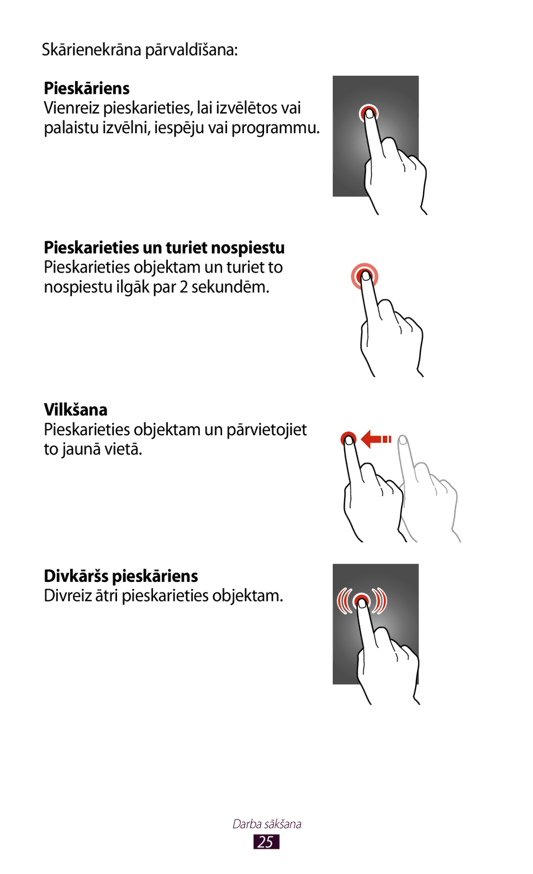 Samsung GT-I9300OKESEB, GT-I9300GRZSEB, GT-I9300ZNDSEB, GT-I9300RWZSEB manual Pieskāriens, Vilkšana, Divkāršs pieskāriens 