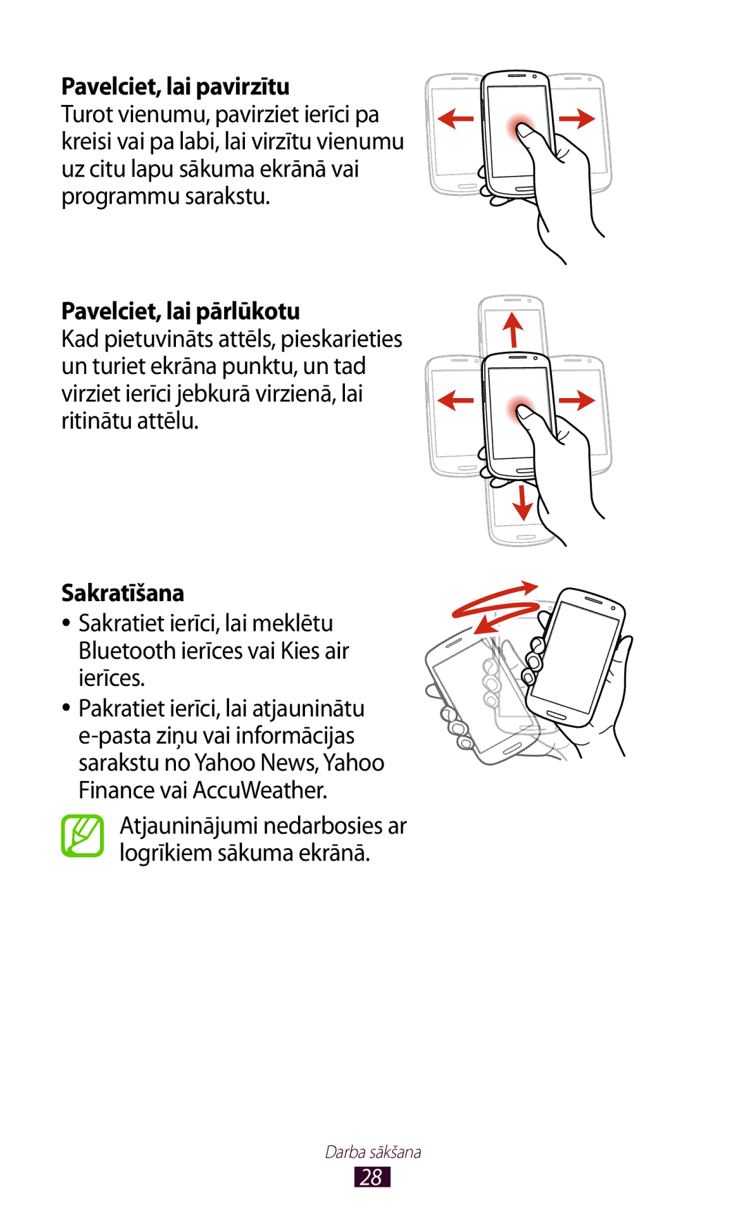 Samsung GT-I9300ZNDSEB, GT-I9300GRZSEB, GT-I9300RWZSEB manual Pavelciet, lai pavirzītu, Pavelciet, lai pārlūkotu, Sakratīšana 