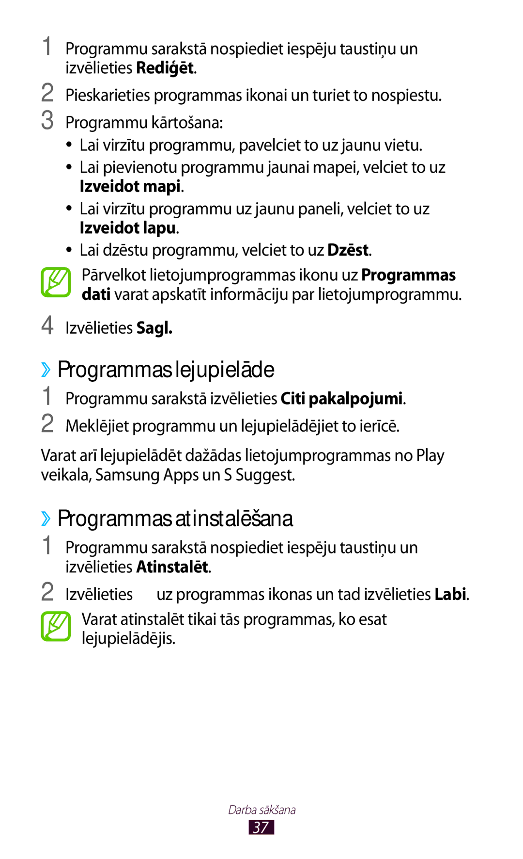 Samsung GT-I9300ZNDSEB, GT-I9300GRZSEB manual ››Programmas lejupielāde, ››Programmas atinstalēšana, Izvēlieties Sagl 