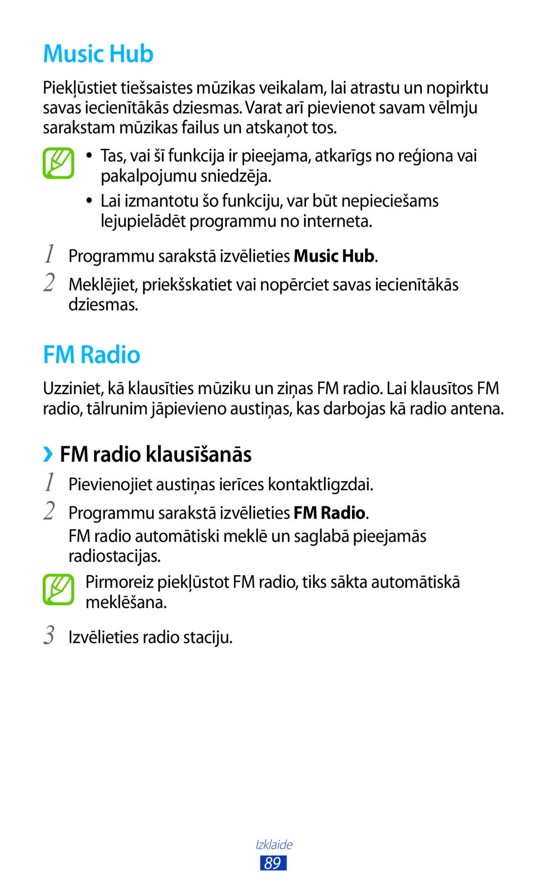 Samsung GT-I9300OKDSEB, GT-I9300GRZSEB, GT-I9300ZNDSEB, GT-I9300RWZSEB manual Music Hub, FM Radio, ››FM radio klausīšanās 