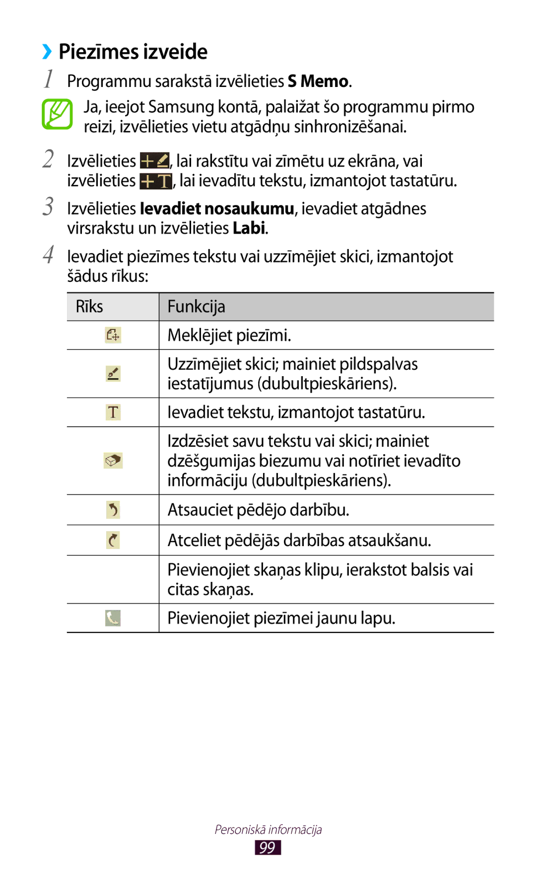 Samsung GT-I9300GRZSEB, GT-I9300ZNDSEB, GT-I9300RWZSEB, GT-I9300TADSEB, GT-I9300RWDSEB, GT-I9300MBDSEB manual ››Piezīmes izveide 