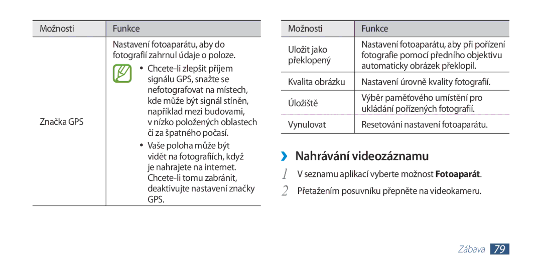 Samsung GT-I9300MBDXEO, GT-I9300MBDEUR, GT-I9300MBDATO, GT-I9300RWDTPL, GT-I9300RWDEUR manual ››Nahrávání videozáznamu 