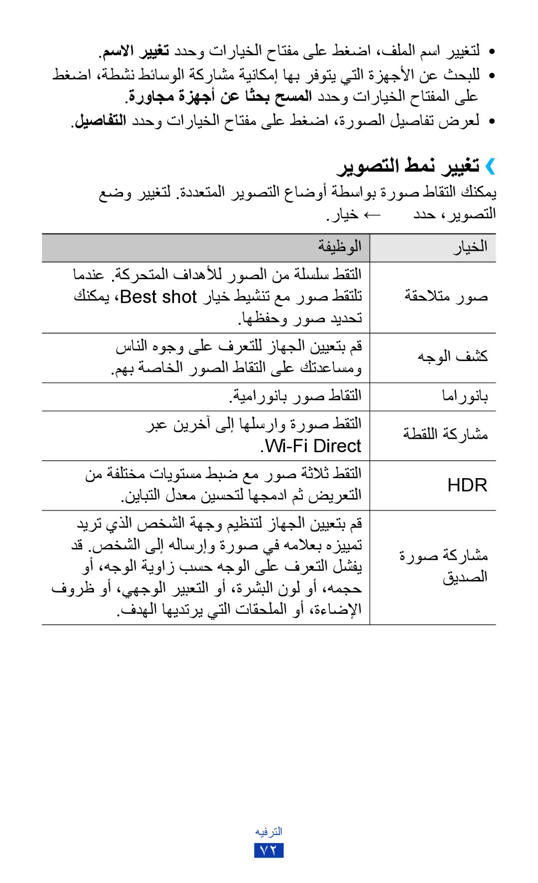 Samsung GT-I9300MBDJED, GT-I9300MBDXSG manual ريوصتلا طمن رييغت››, ةرواجم ةزهجأ نع اثحب حسملا ددحو تارايخلا حاتفملا ىلع 