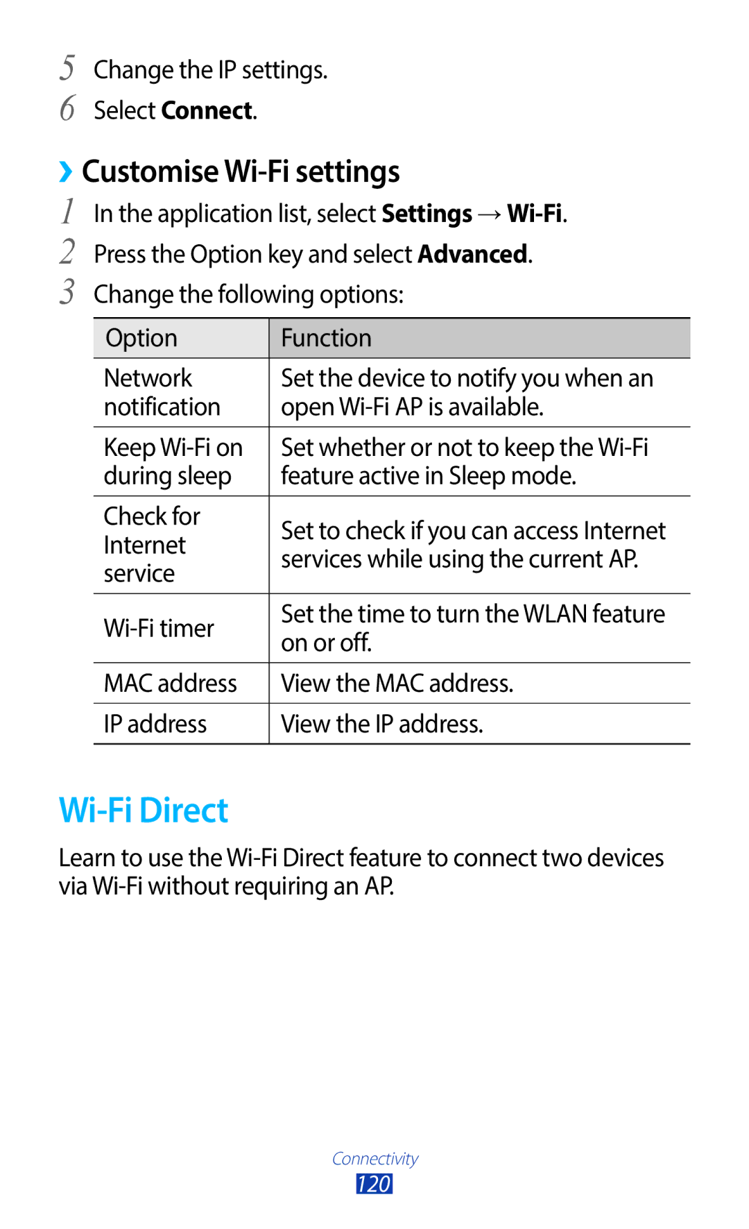 Samsung GT-I9300MBEKSA, GT-I9300MBDXSG, GT-I9300RWAKSA, GT-I9300RWDABS manual Wi-Fi Direct, ››Customise Wi-Fi settings 