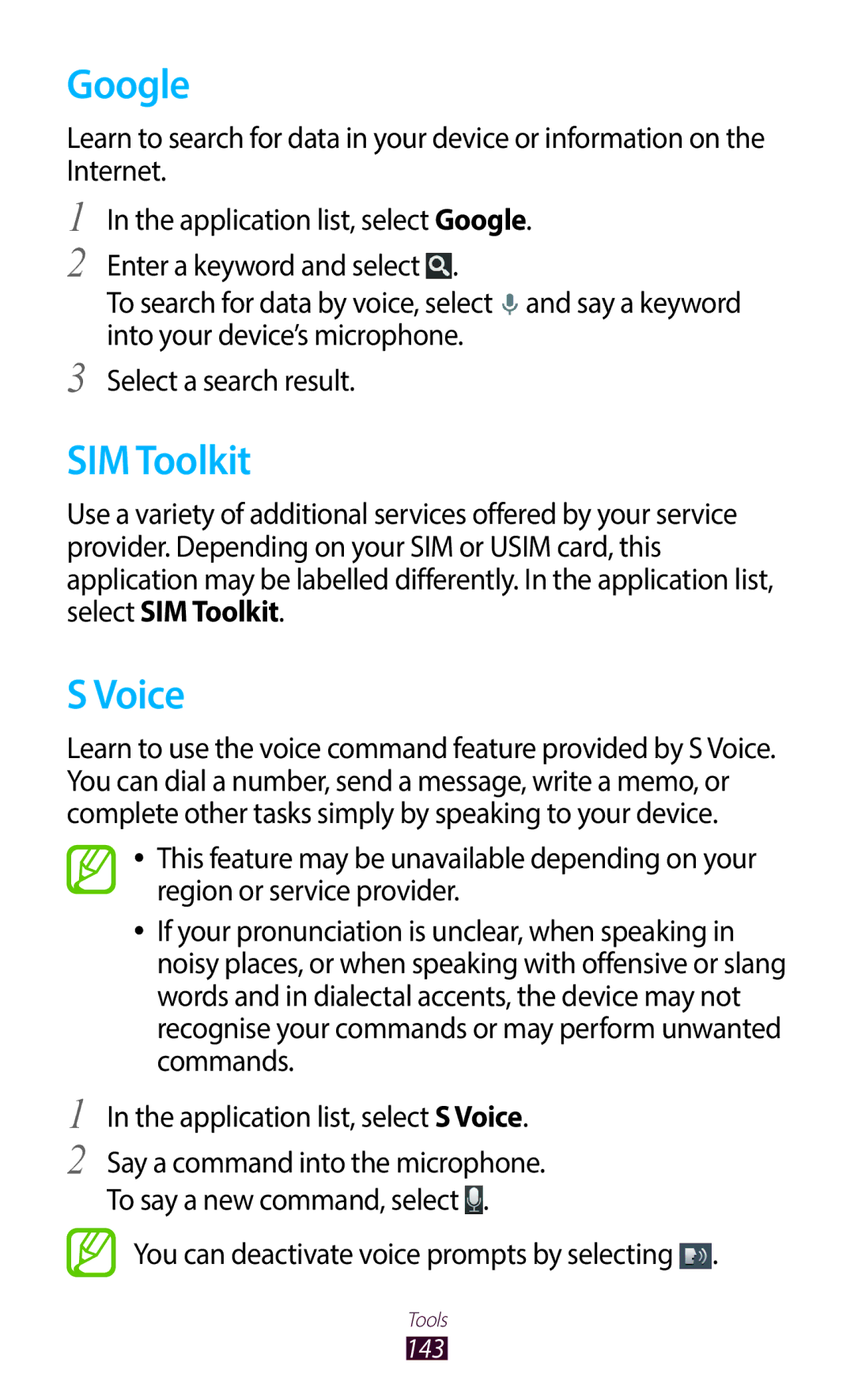 Samsung GT-I9300RWDEGY, GT-I9300MBDXSG manual Google, SIM Toolkit, Voice, You can deactivate voice prompts by selecting 