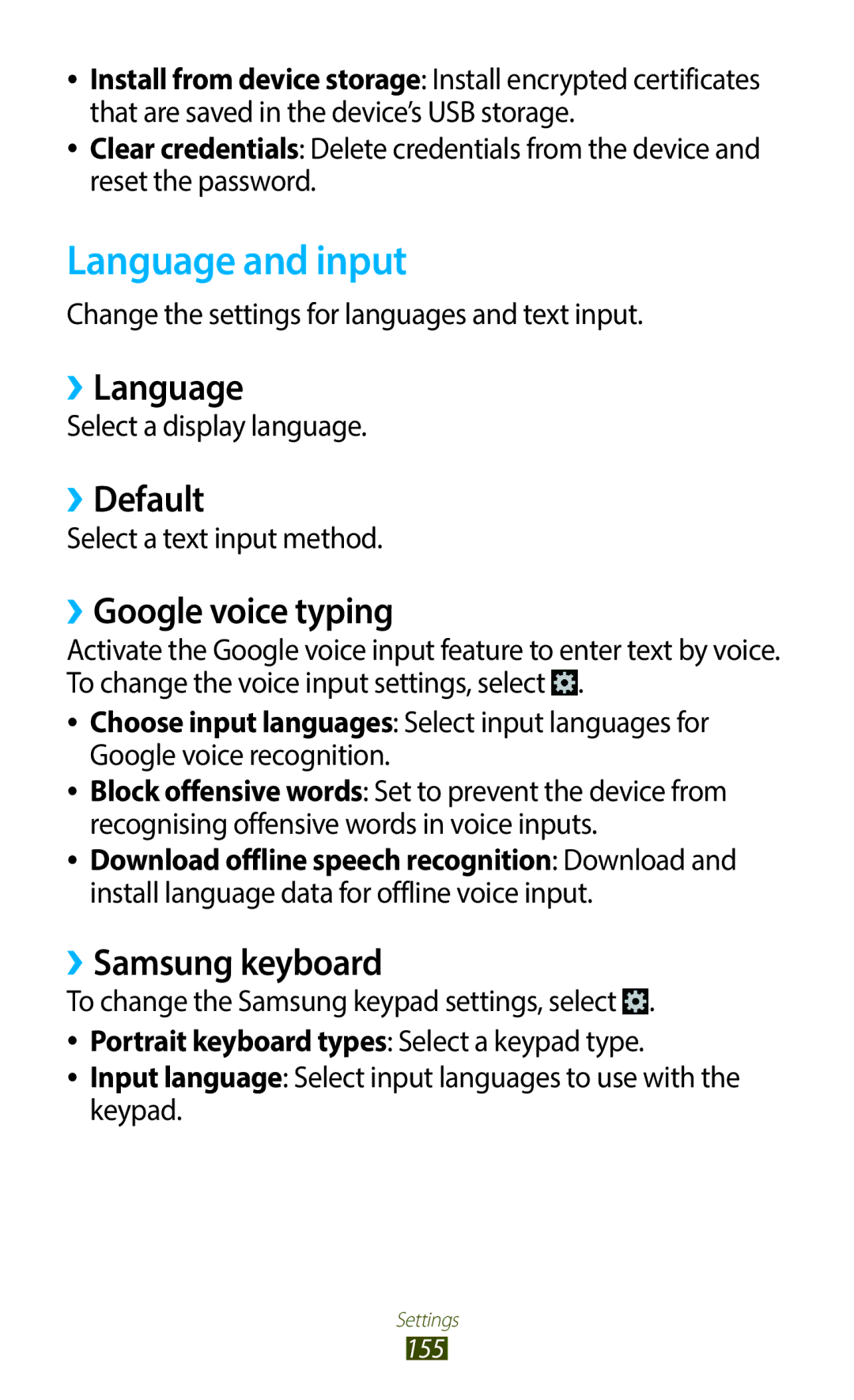 Samsung GT-I9300ZKDXSG manual Language and input, ››Language, ››Default, ››Google voice typing, ››Samsung keyboard 