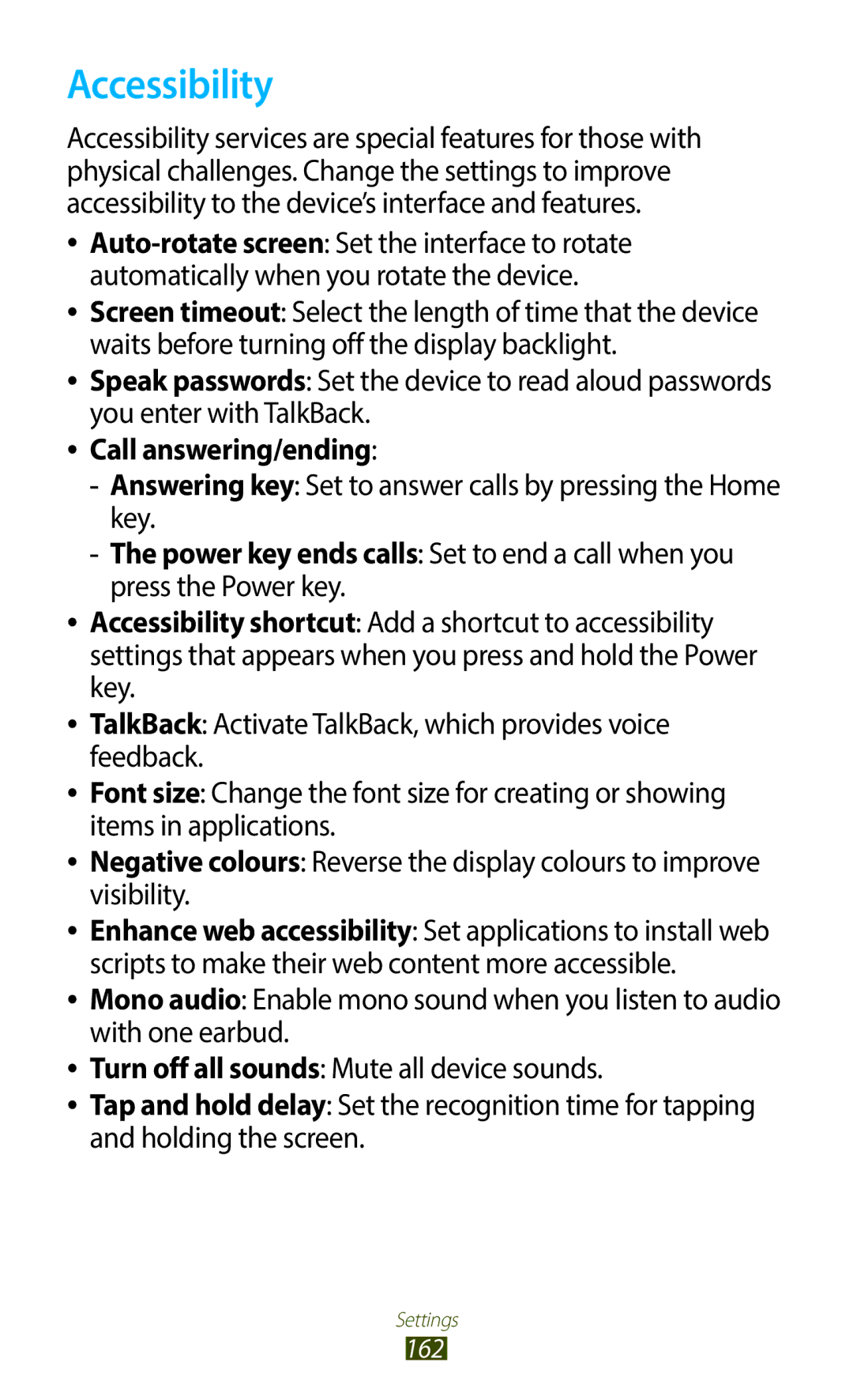 Samsung GT-I9300TAAAFR Accessibility, Call answering/ending, Answering key Set to answer calls by pressing the Home key 