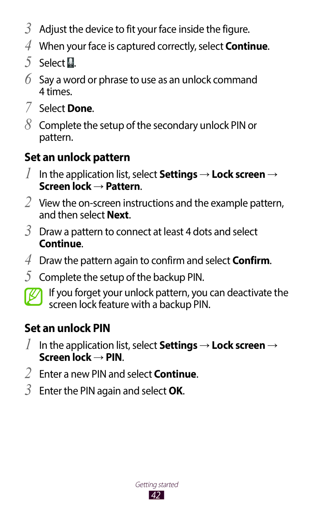 Samsung GT-I9300MBDAFR manual Application list, select Settings → Lock screen →, Screen lock → Pattern, Screen lock → PIN 