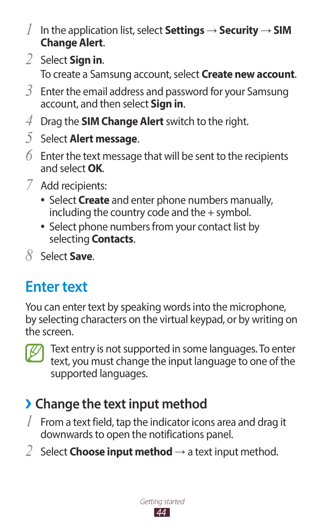 Samsung GT-I9300MBXJED, GT-I9300MBDXSG manual Enter text, ››Change the text input method, Change Alert, Select Alert message 