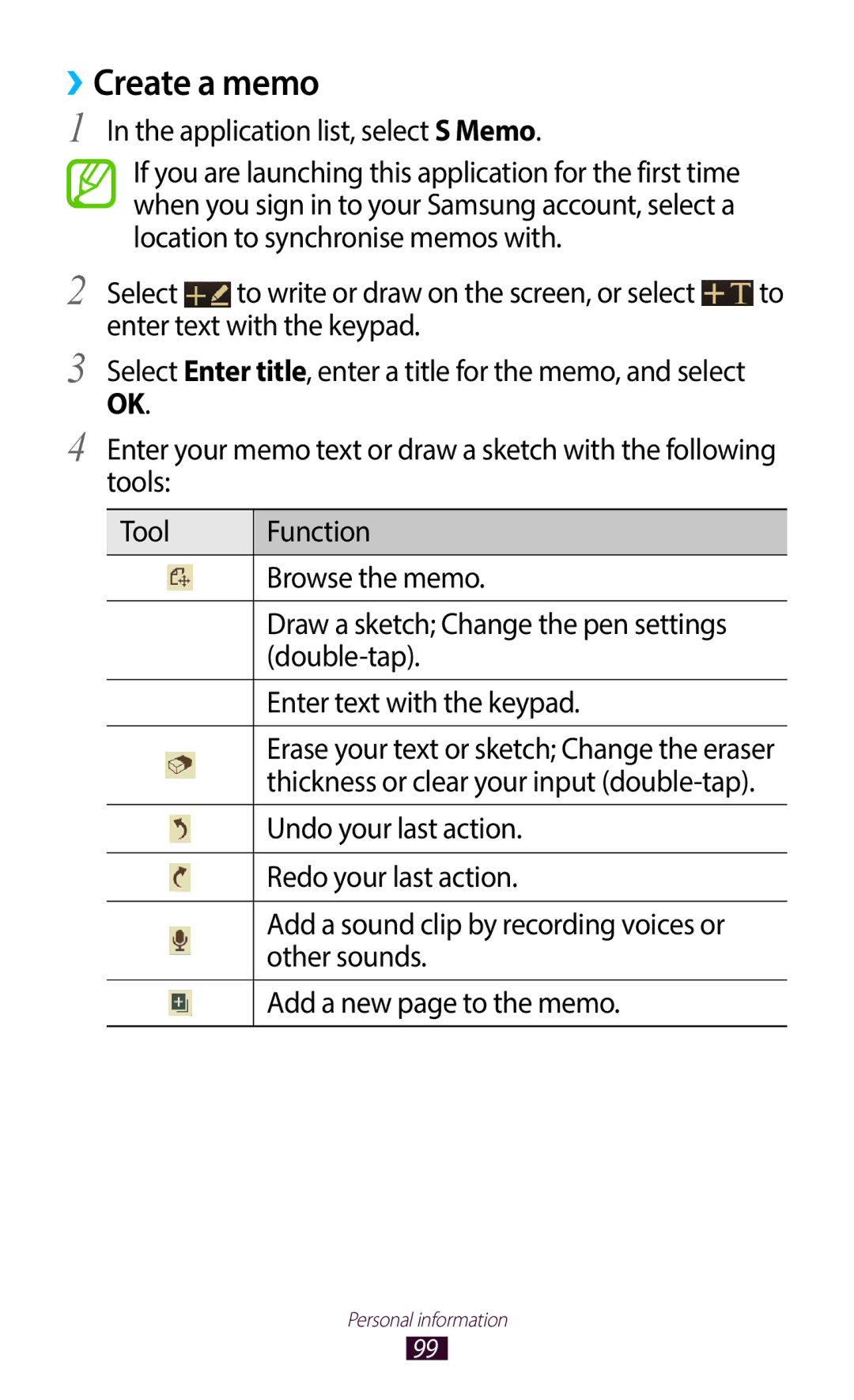 Samsung GT-I9300RWDPCL, GT-I9300MBDXSG, GT-I9300RWAKSA, GT-I9300RWDABS, GT-I9300RWDJED, GT-I9300RWXJED manual ››Create a memo 