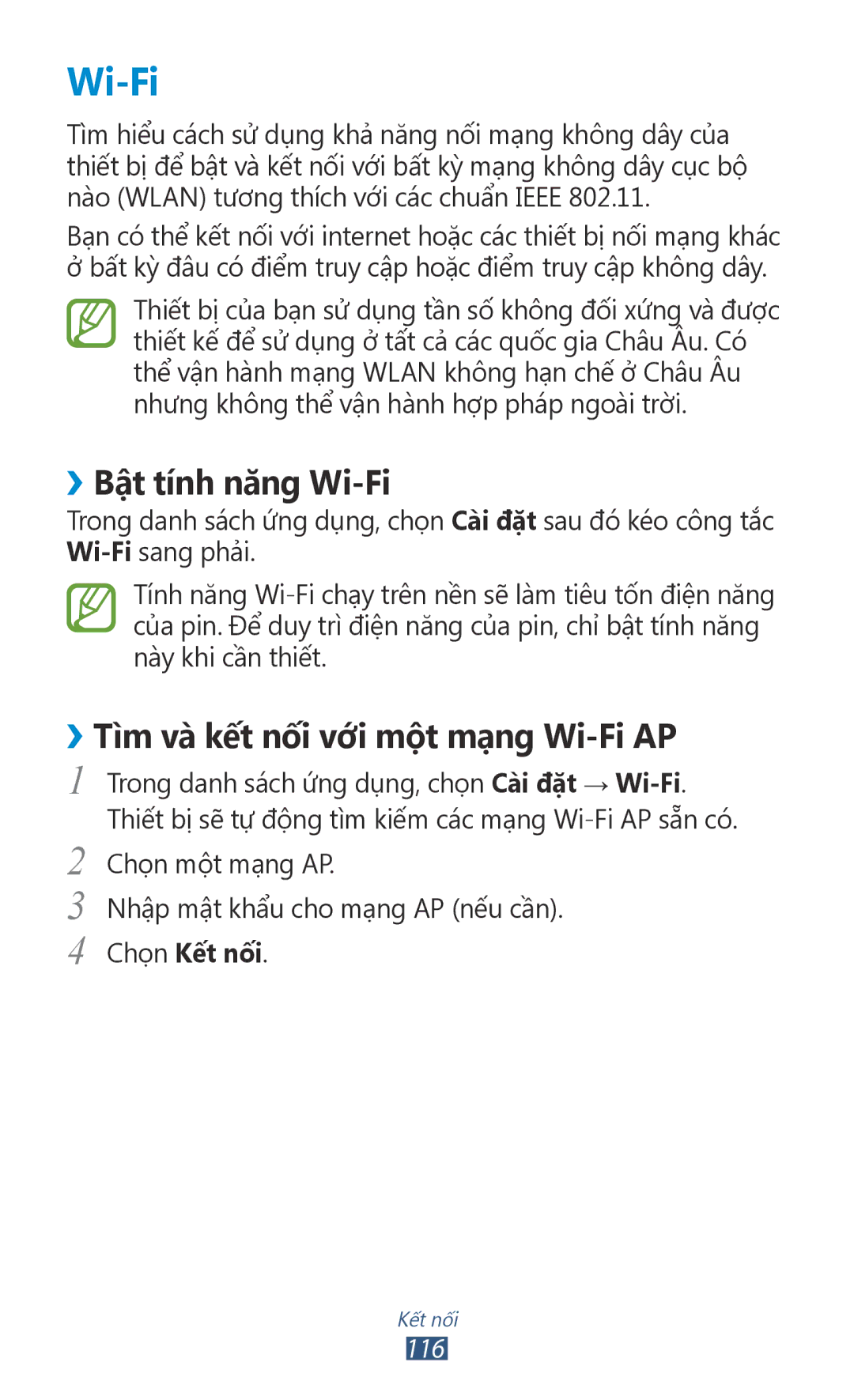 Samsung GT-I9300OKDXXV, GT-I9300MBDXXV ››Bật tính năng Wi-Fi, ››Tì̀m và kế́t nối với một mạng Wi-Fi AP, Chọn Kế́t nối 