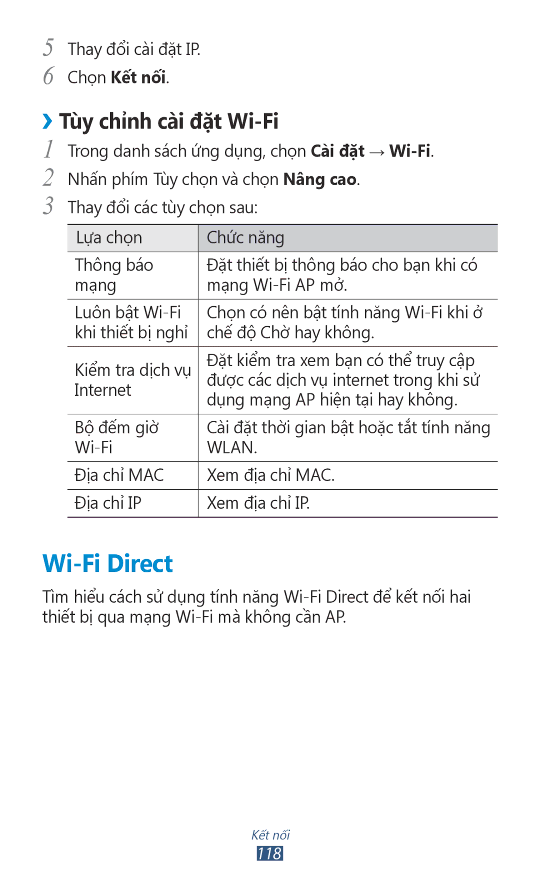 Samsung GT-I9300GRDXXV, GT-I9300MBDXXV, GT-I9300MBXXEV, GT-I9300RWXXEV manual Wi-Fi Direct, ››Tùy chỉnh cài đặt Wi-Fi 