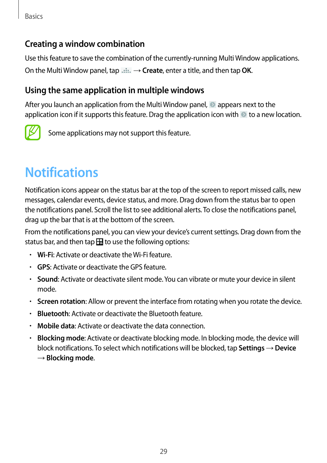 Samsung GT-I9300OKIAFR manual Notifications, Creating a window combination, Using the same application in multiple windows 