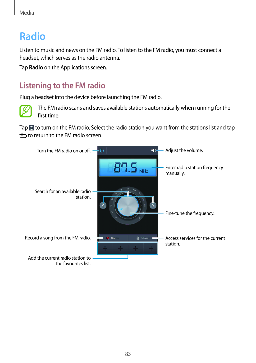 Samsung GT-I9300OKIAFG, GT-I9300MBIPAK, GT-I9300RWIKSA, GT-I9300MBIBTC, GT-I9300OKITHR manual Radio, Listening to the FM radio 