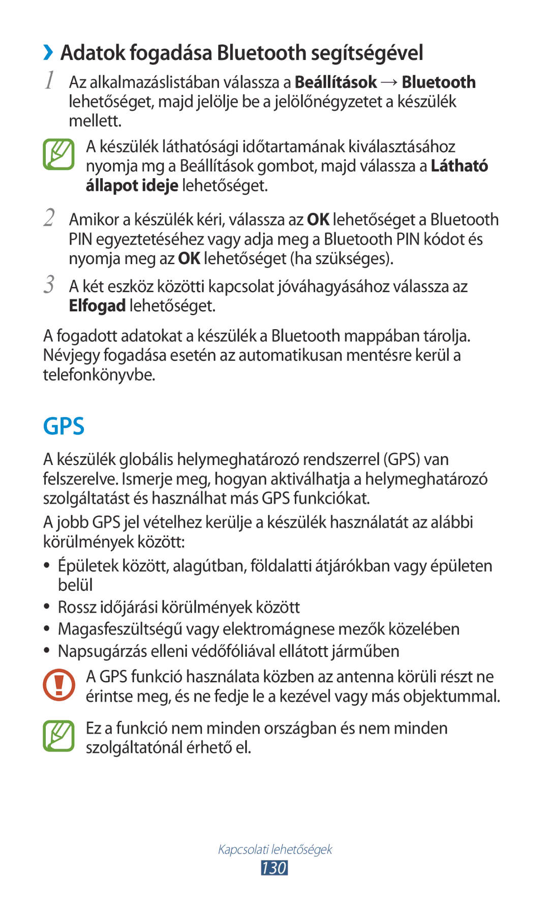 Samsung GT-I9300RWDVD2, GT-I9300RWADBT, GT-I9300MBDEUR, GT-I9300MBDATO manual ››Adatok fogadása Bluetooth segítségével, 130 