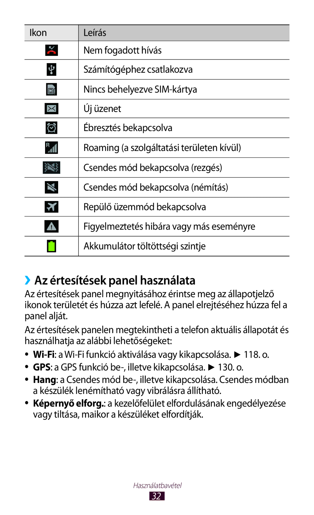 Samsung GT-I9300RWDMTL, GT-I9300RWADBT ››Az értesítések panel használata, GPS a GPS funkció be-, illetve kikapcsolása . o 