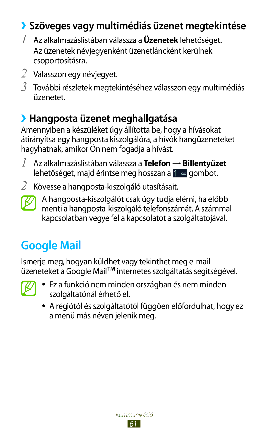 Samsung GT-I9300MBAAUT, GT-I9300RWADBT, GT-I9300MBDEUR, GT-I9300MBDATO manual Google Mail, ››Hangposta üzenet meghallgatása 