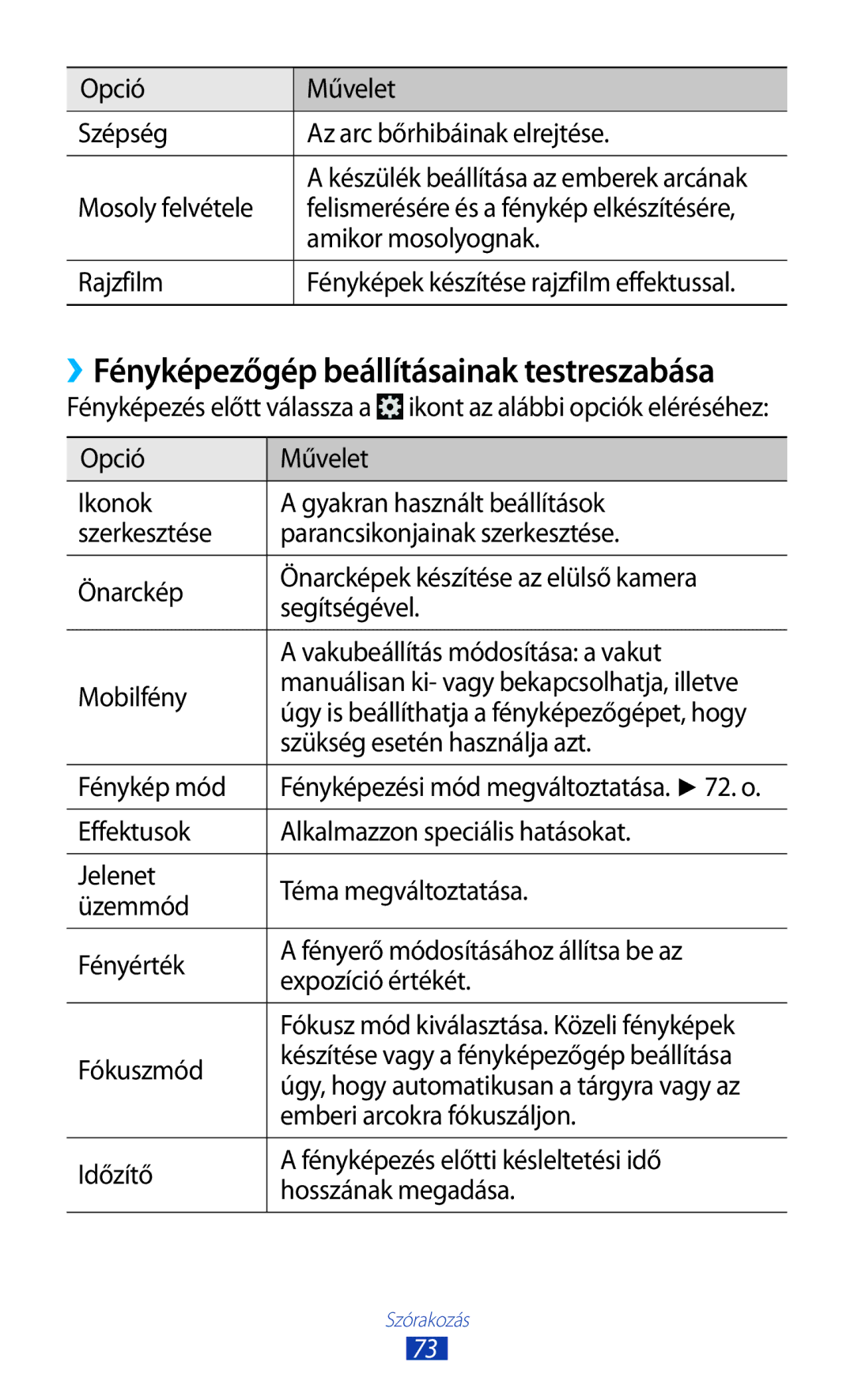 Samsung GT-I9300RWZCOA, GT-I9300RWADBT, GT-I9300MBDEUR, GT-I9300MBDATO manual ››Fényképezőgép beállításainak testreszabása 