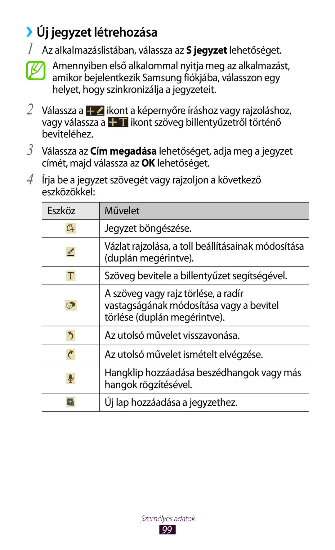 Samsung GT-I9300RWDXEH, GT-I9300RWADBT, GT-I9300MBDEUR, GT-I9300MBDATO, GT-I9300MBDEPL manual ››Új jegyzet létrehozása 