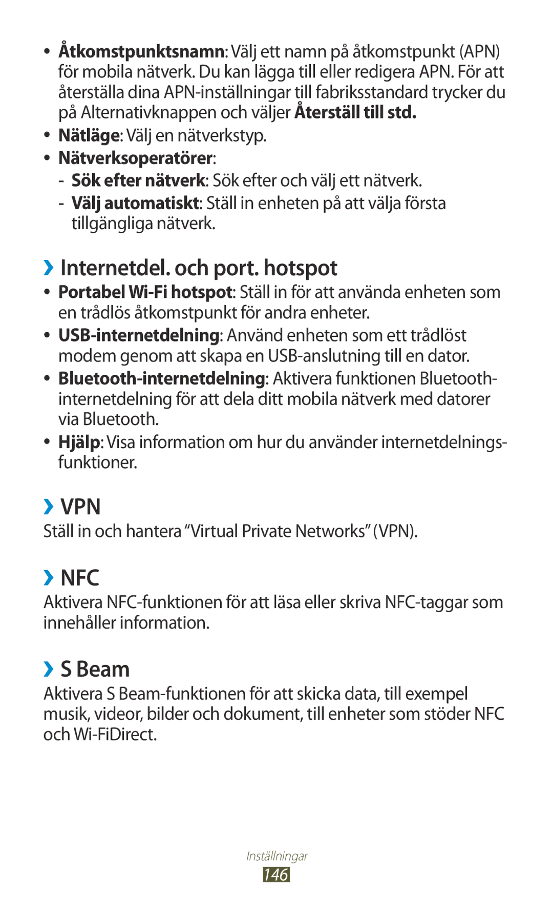 Samsung GT-I9300GRENEE manual ››Internetdel. och port. hotspot, ››S Beam, Nätläge Välj en nätverkstyp, Nätverksoperatörer 