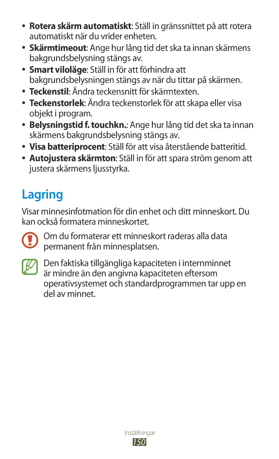 Samsung GT-I9300RWDHTD, GT-I9300RWDNEE, GT-I9300GRDNEE, GT-I9300GRENEE, GT-I9300ZNDNEE, GT-I9300MBDHTD manual Lagring, 150 