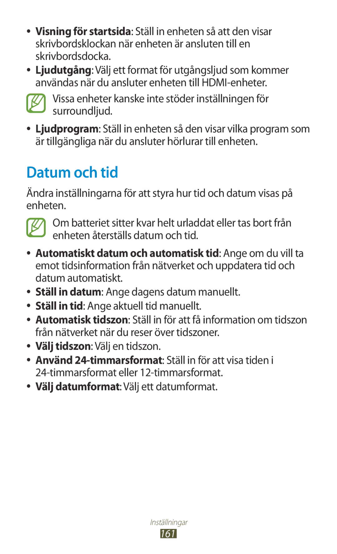 Samsung GT-I9300GRDNEE, GT-I9300RWDNEE, GT-I9300GRENEE manual Datum och tid, Välj datumformat Välj ett datumformat, 161 