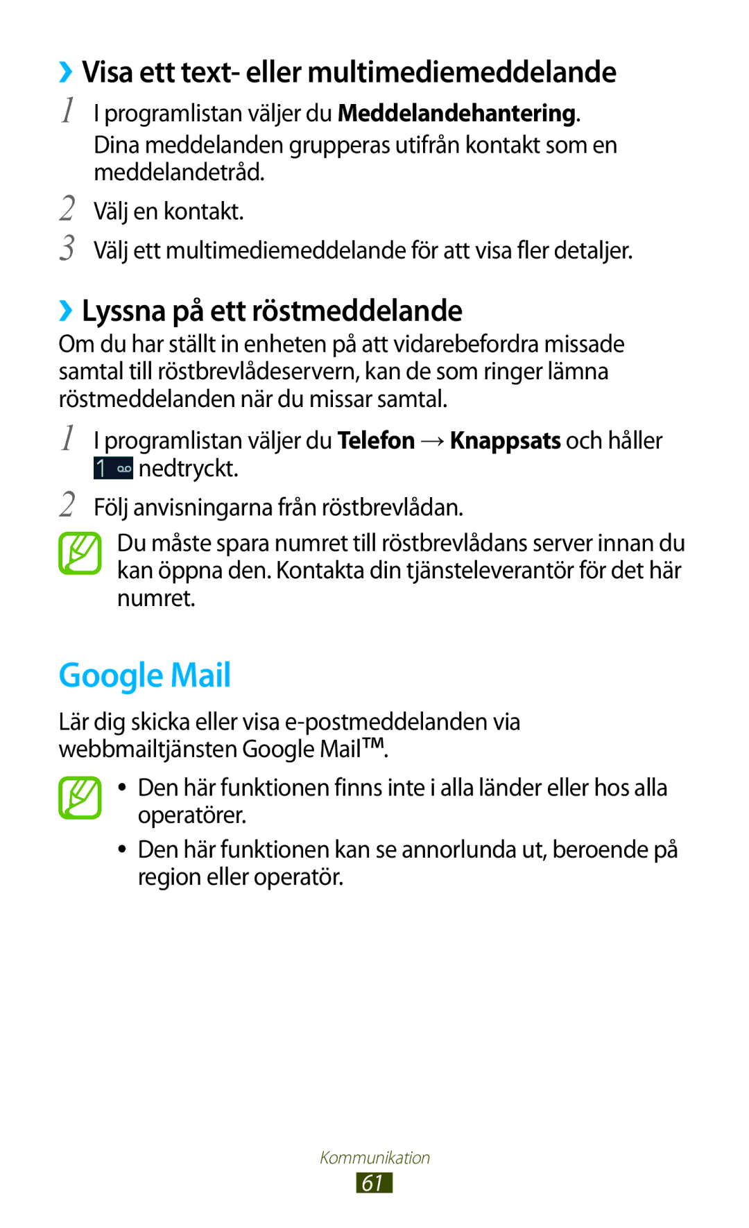 Samsung GT-I9300MBDNEE manual Google Mail, ››Visa ett text- eller multimediemeddelande, ››Lyssna på ett röstmeddelande 