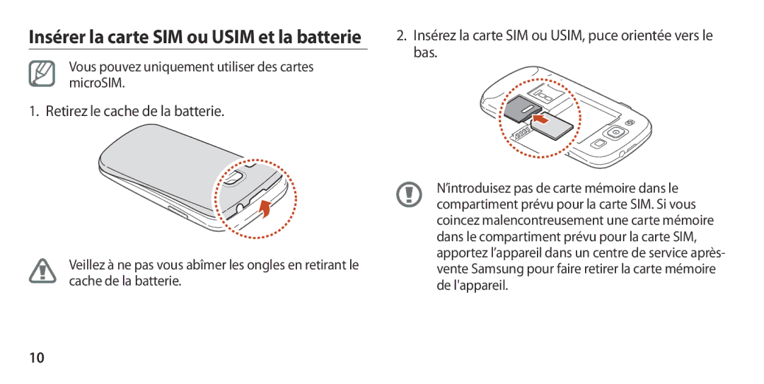 Samsung GT-I9300MBDVGF, GT-I9300ZNDXEF, GT-I9300ZKDBOG, GT-I9300RWDVGF manual Insérer la carte SIM ou Usim et la batterie 