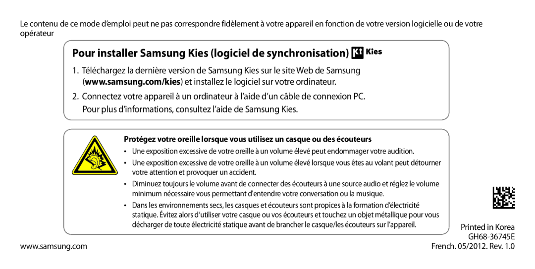 Samsung GT-I9300ZKDXEF, GT-I9300ZNDXEF, GT-I9300ZKDBOG manual Pour installer Samsung Kies logiciel de synchronisation 