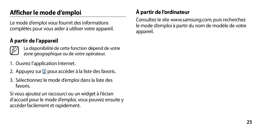 Samsung GT-I9300MBDBOG, GT-I9300ZNDXEF manual Afficher le mode d’emploi, Partir de l’appareil, Partir de l’ordinateur 