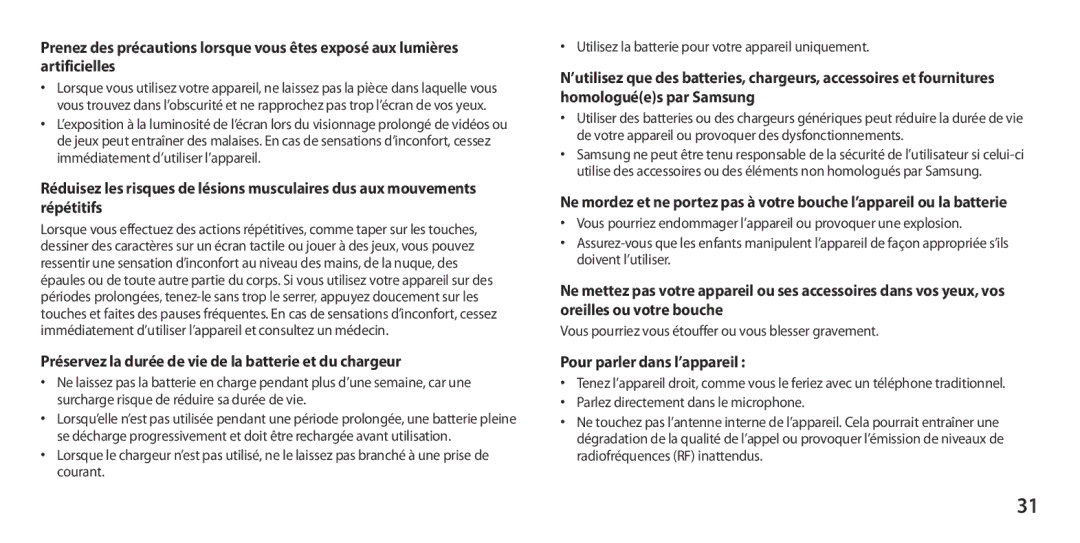 Samsung GT-I9300TADFTM, GT-I9300ZNDXEF, GT-I9300ZKDBOG manual Préservez la durée de vie de la batterie et du chargeur 