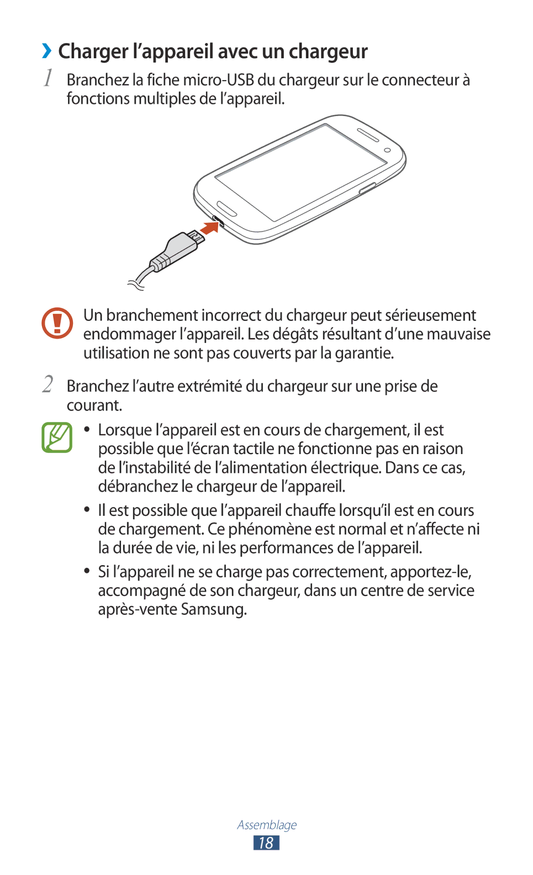 Samsung GT-I9300MBDFTM, GT-I9300ZNDXEF, GT-I9300ZKDBOG, GT-I9300RWDVGF, GT-I9300RWDBOG ››Charger l’appareil avec un chargeur 