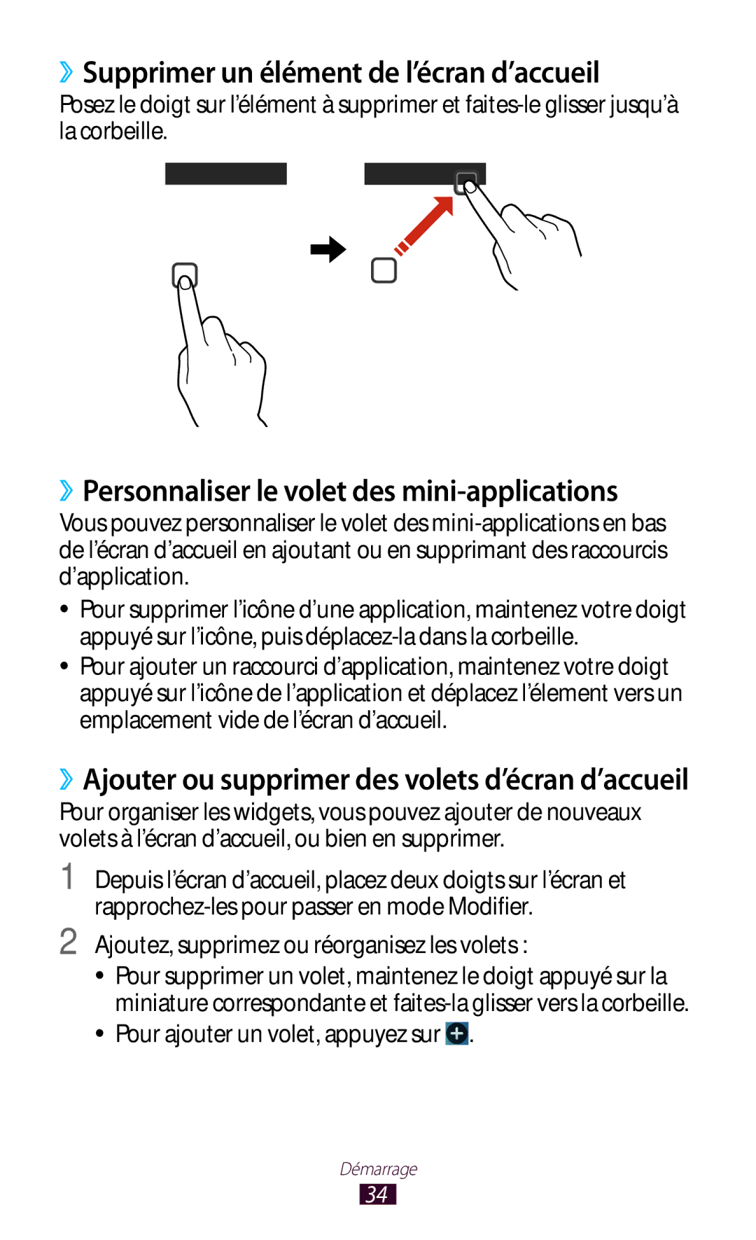 Samsung GT-I9300MBDNRJ manual ››Supprimer un élément de l’écran d’accueil, ››Personnaliser le volet des mini-applications 