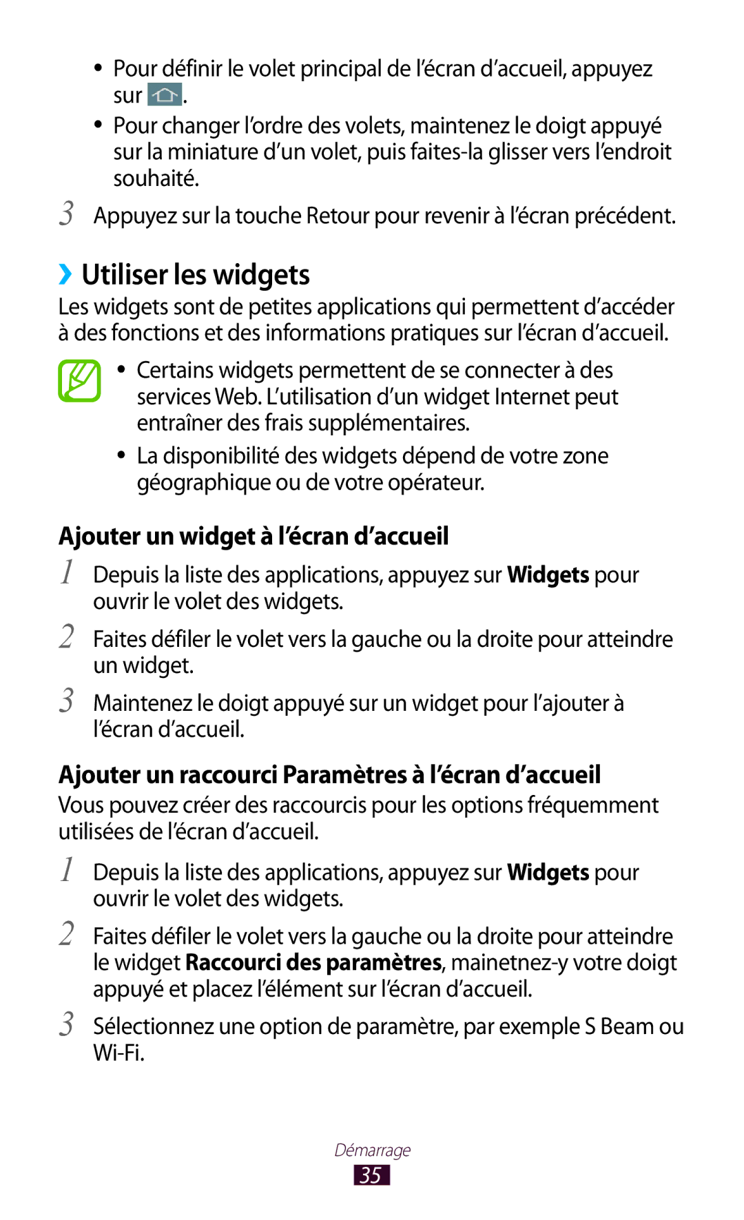 Samsung GT-I9300MBDFRE, GT-I9300ZNDXEF, GT-I9300ZKDBOG manual ››Utiliser les widgets, Ajouter un widget à l’écran d’accueil 