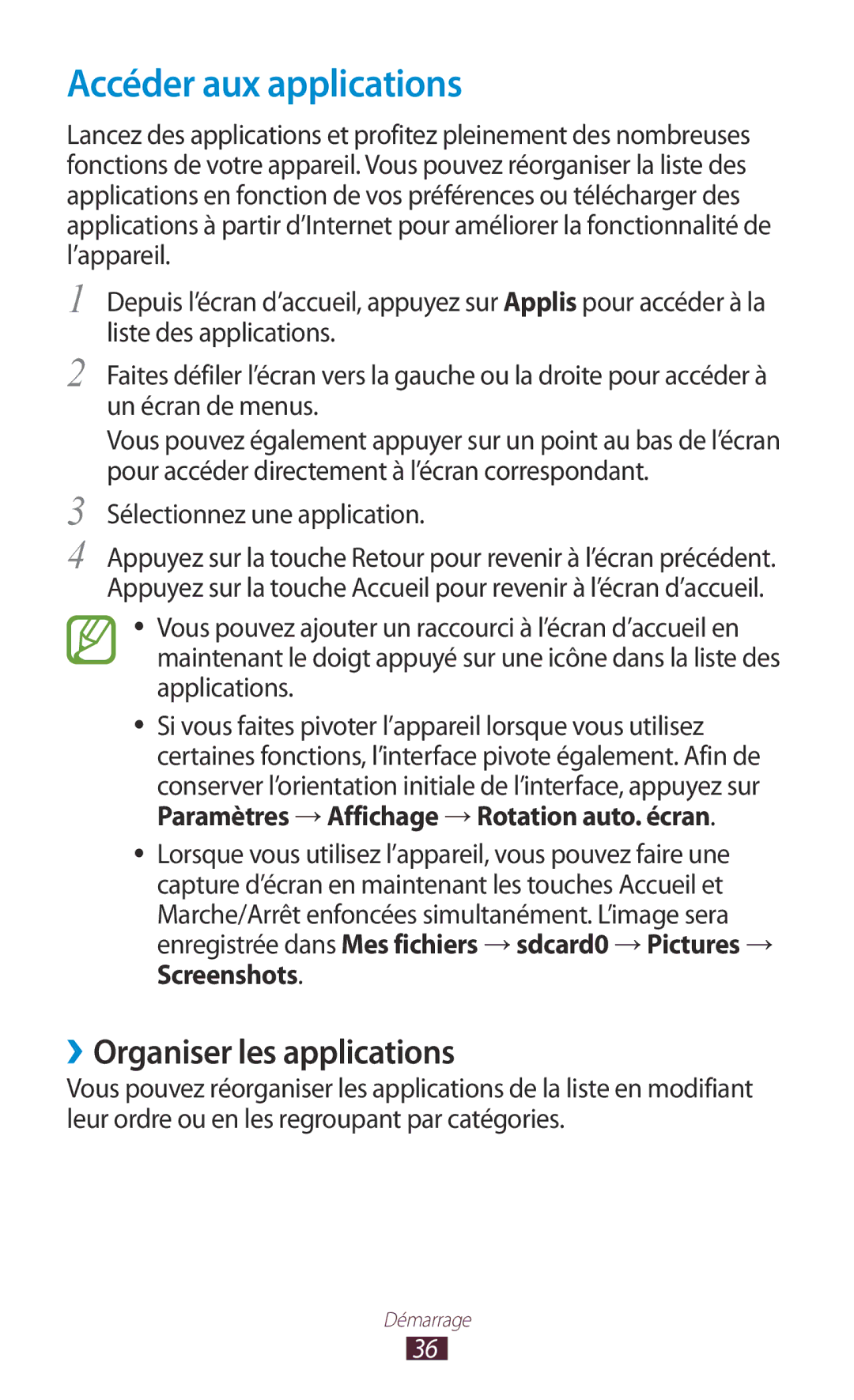 Samsung GT-I9300OKDFTM manual Accéder aux applications, ››Organiser les applications, Sélectionnez une application 