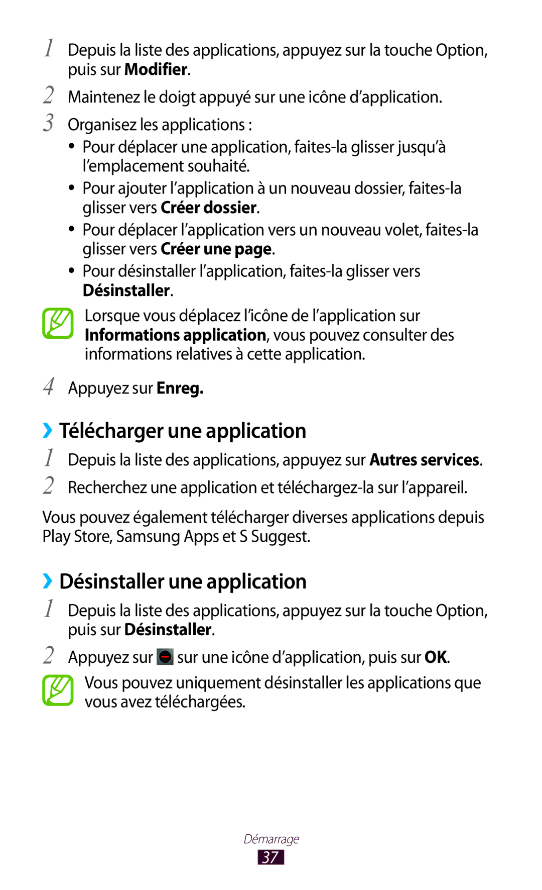 Samsung GT-I9300OKEBOG, GT-I9300ZNDXEF ››Télécharger une application, ››Désinstaller une application, Appuyez sur Enreg 