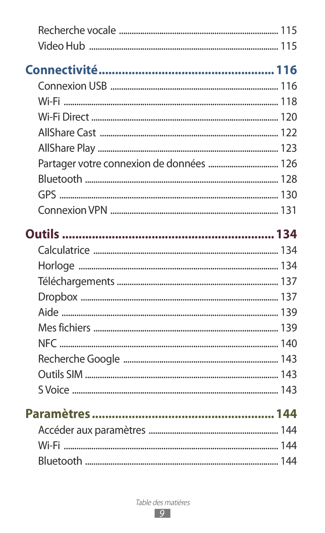 Samsung GT-I9300OKDXEF, GT-I9300ZNDXEF, GT-I9300ZKDBOG, GT-I9300RWDVGF, GT-I9300RWDBOG, GT-I9300OKDBOG manual Connectivité 116 