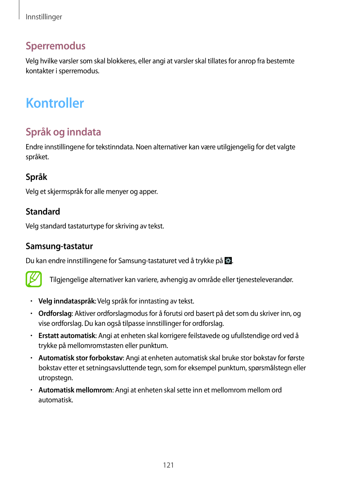 Samsung GT-I9301MBZNEE, GT-I9301MBINEE, GT-I9301OKINEE, GT-I9301RWZNEE manual Kontroller, Sperremodus, Språk og inndata 
