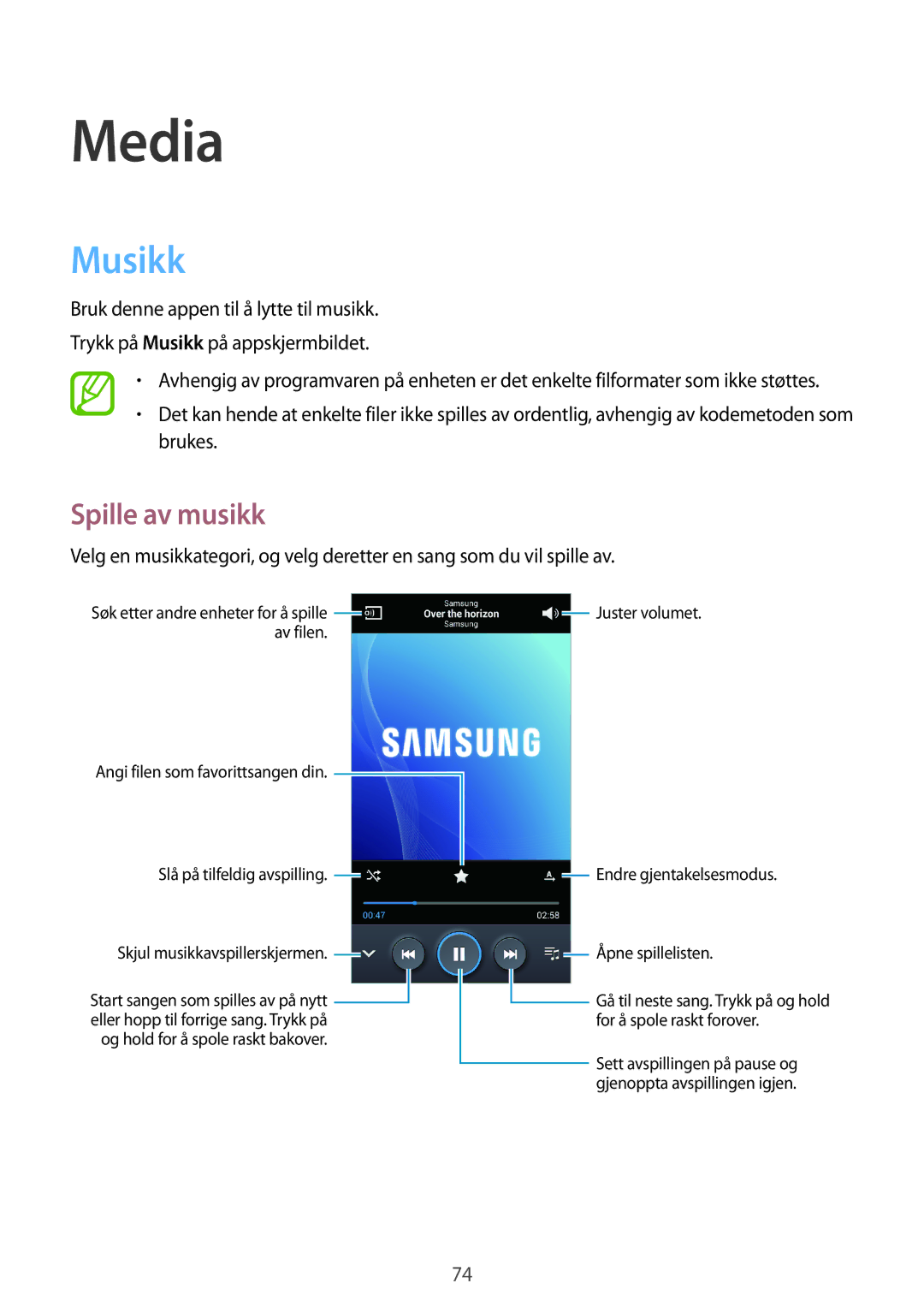 Samsung GT-I9301OKINEE, GT-I9301MBINEE, GT-I9301MBZNEE, GT-I9301RWZNEE, GT-I9301OKZNEE manual Media, Musikk, Spille av musikk 